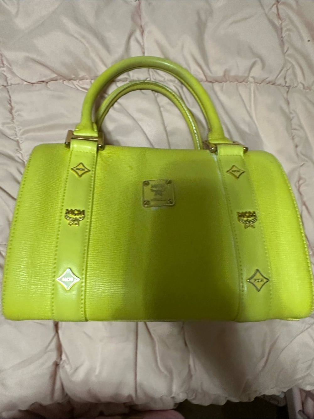 Neon Yellow Structured Dome Satchel Bag